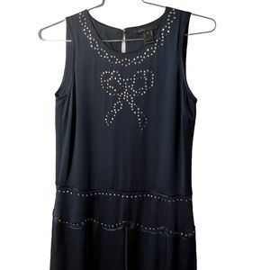 Marc Jacobs Women's 4 Dress Shift Midi Rhinestones Dropped 'Waist Bow Navy 1920s